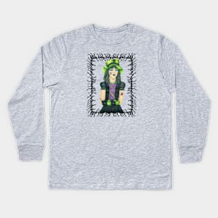 Goth Girl Branch Frame Green Hat Kids Long Sleeve T-Shirt